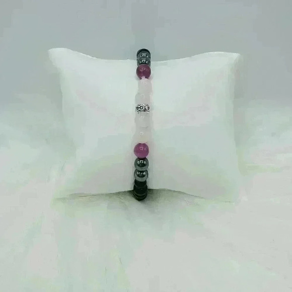 Black, Violet & Pink 6mm Stones beaded Bracelet - Picture 4 of 6